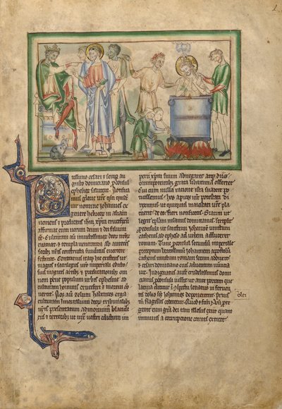 Keizer Domitianus spreekt tot Sint Johannes de Evangelist en Sint Johannes de Evangelist in een vat met kokend ... door Unbekannt Unbekannt